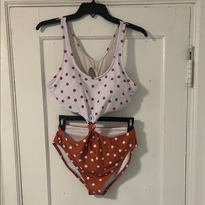 Swimsuits For All Polka Dot One-Piece - White and Brown